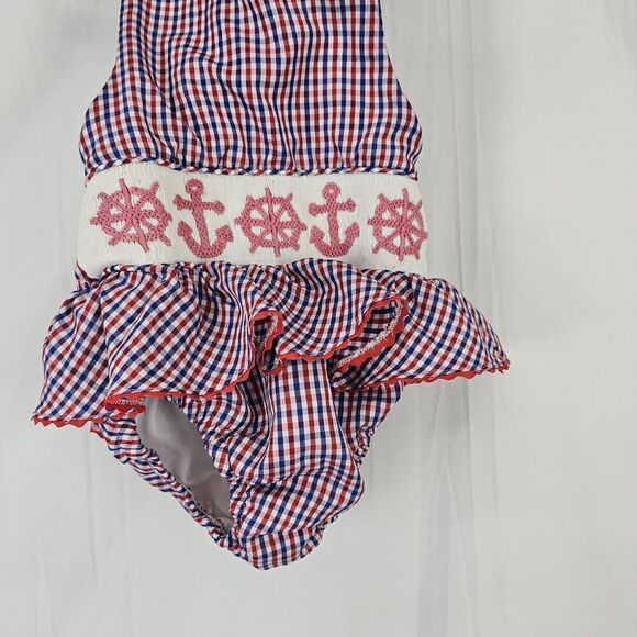 Stitches Of Faith Red White Blue Anchor Smocked Toddler Girl Size 3T Swimsuit - Picture 2 of 7